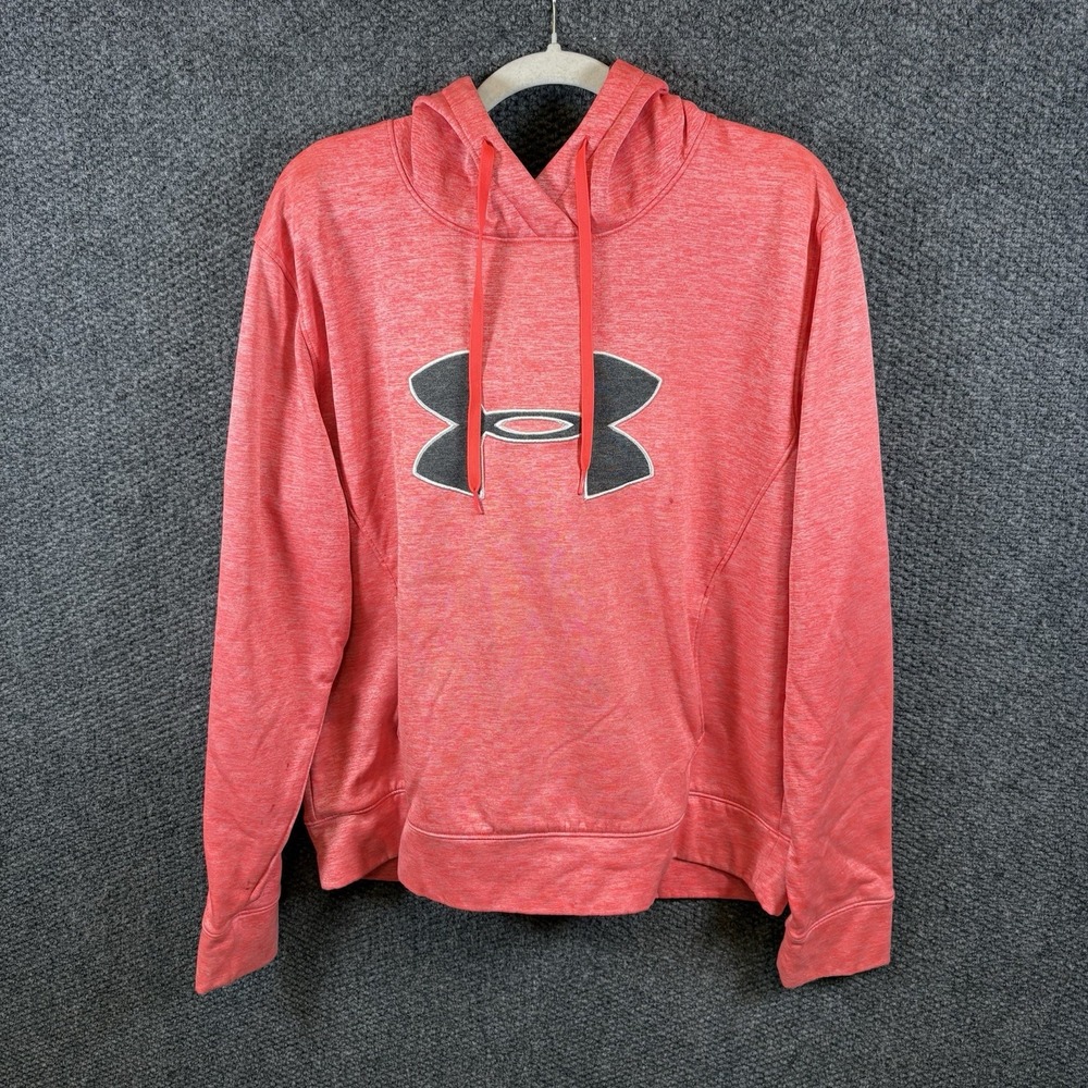 Under Armour Women's L Pink Heathered Logo Orange accents Pullover Hoodie